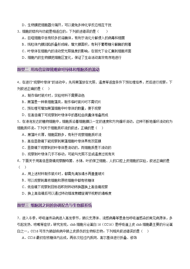 新高考生物一轮复习讲练测第06讲 细胞器和生物膜系统（练习）（原卷版）第2页