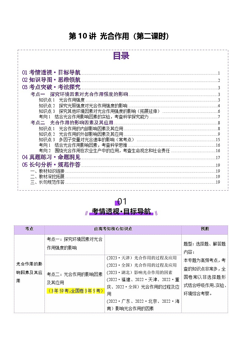 新高考生物一轮复习讲练测第10讲 光合作用（第二课时）（讲义）（原卷版）第1页