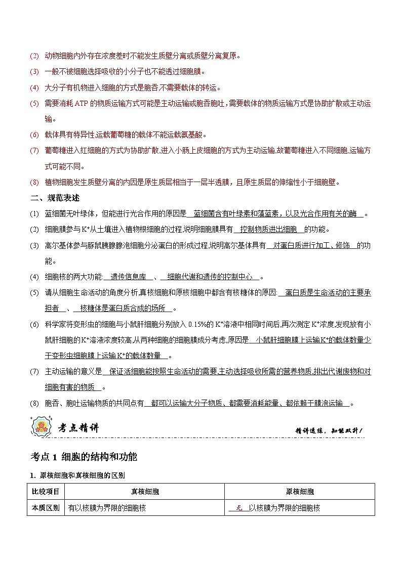 新高考生物二轮复习讲练测第2讲 细胞的结构与功能、物质出入细胞的方式（讲练）（解析版）第3页