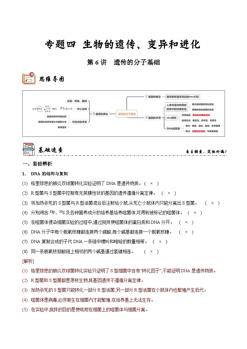 新高考生物二轮复习讲练测第6讲 遗传的分子基础（讲练）（2份，原卷版+解析版）01