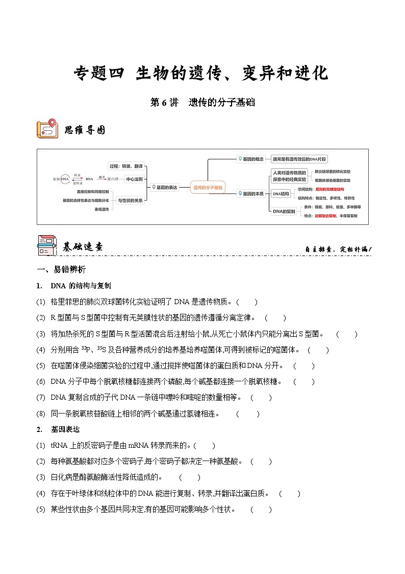 新高考生物二轮复习讲练测第6讲 遗传的分子基础（讲练）（2份，原卷版+解析版）01
