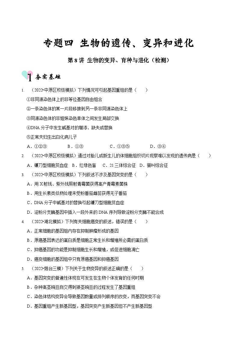 新高考生物二轮复习讲练测第8讲 生物的变异、育种与进化（检测）（原卷版）第1页