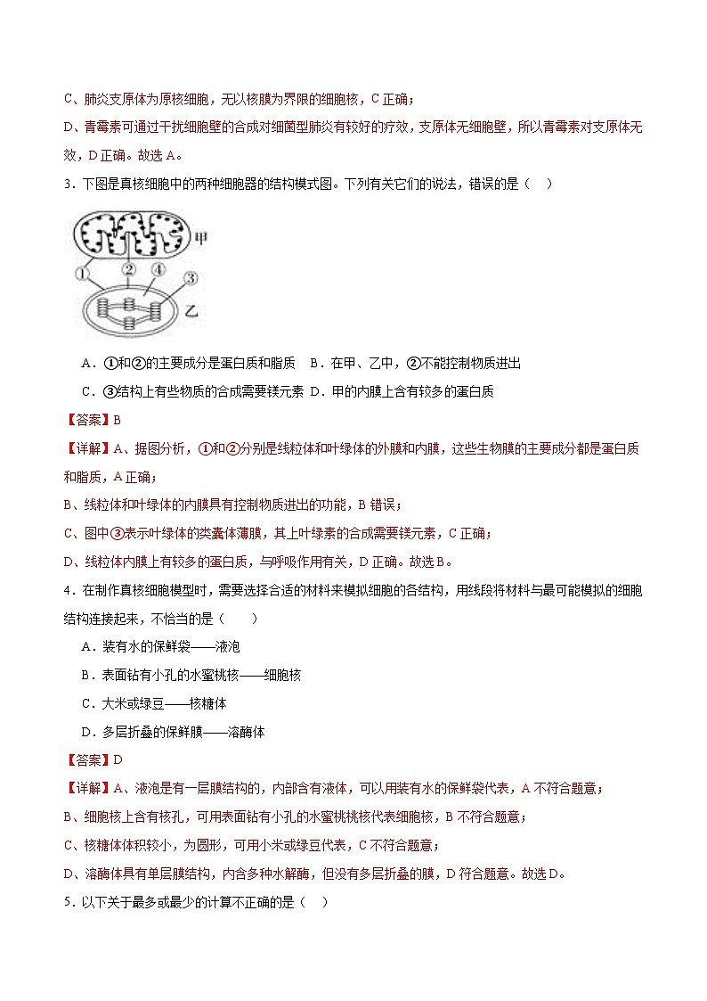 新高考生物二轮复习讲练测专题一 细胞的物质基础和结构基础（测试）（解析版）第2页