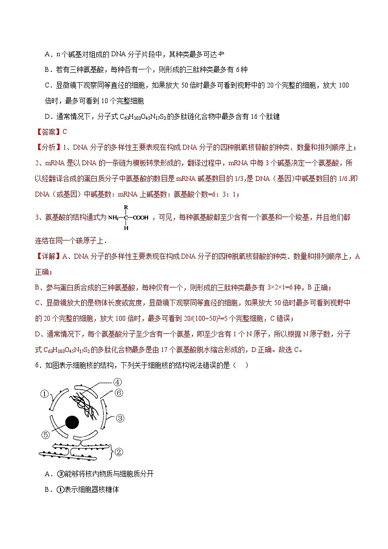 新高考生物二轮复习讲练测专题一 细胞的物质基础和结构基础（测试）（解析版）第3页