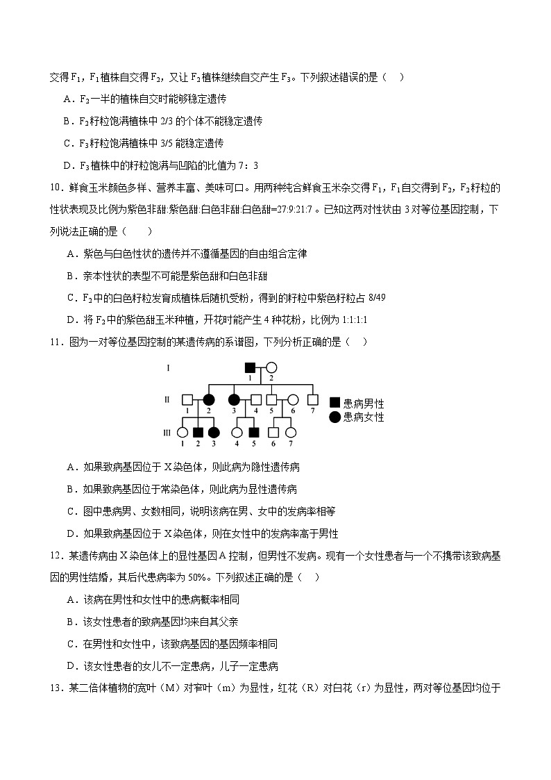 新高考生物二轮复习讲练测专题四 遗传的基本规律和人类遗传病（测试）（原卷版）第3页