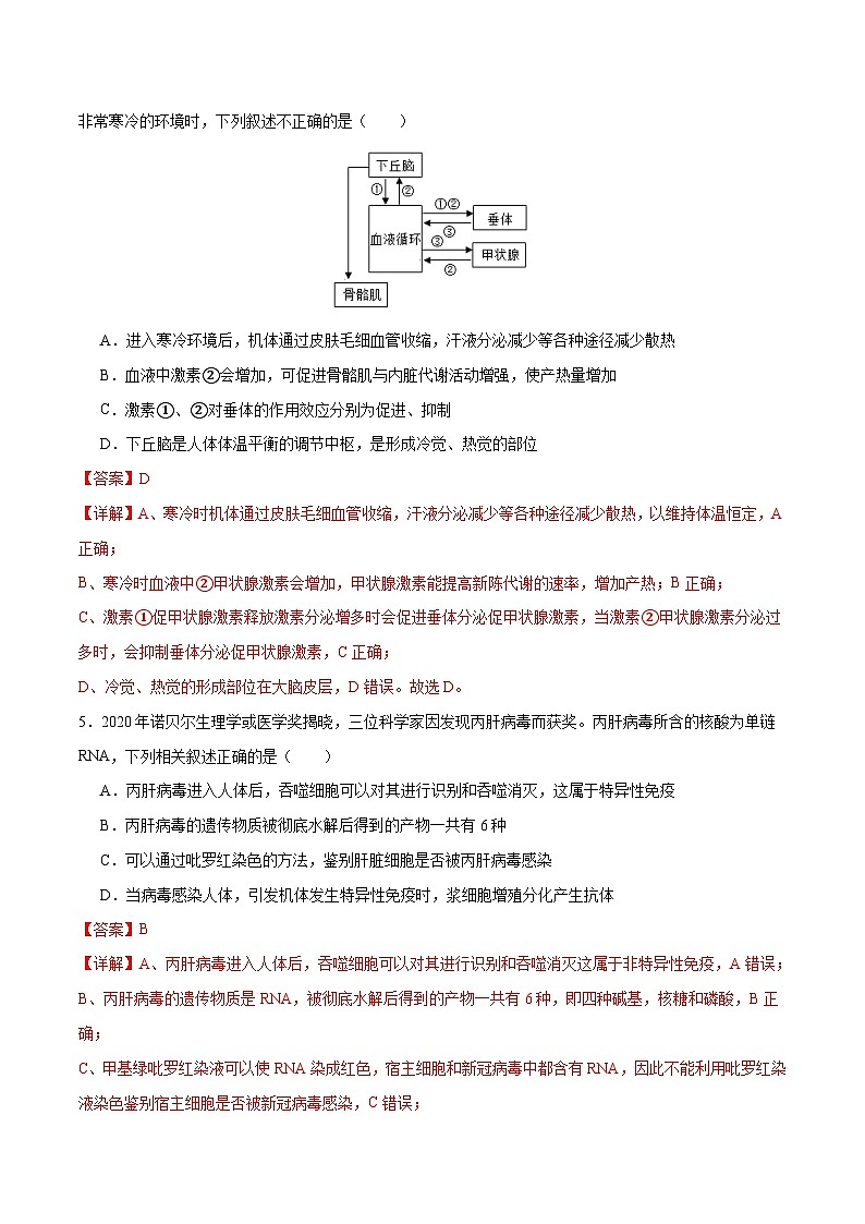 新高考生物二轮复习讲练测专题六 稳态与调节（测试）（解析版）第3页