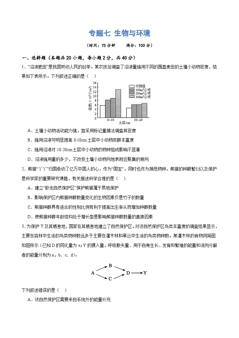 新高考生物二轮复习讲练测专题七 生物与环境（测试）（2份，原卷版+解析版）01