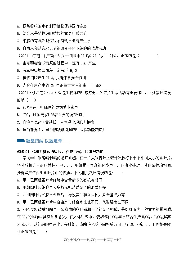新高考生物二轮复习讲练测第01讲  细胞中的元素和化合物（讲义）原卷版第3页