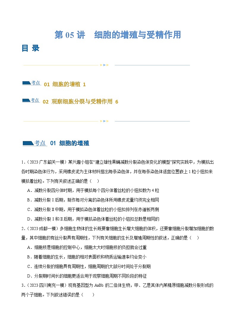 新高考生物二轮复习讲练测第05讲 细胞的增殖与受精作用（练习）（2份，原卷版+解析版）01