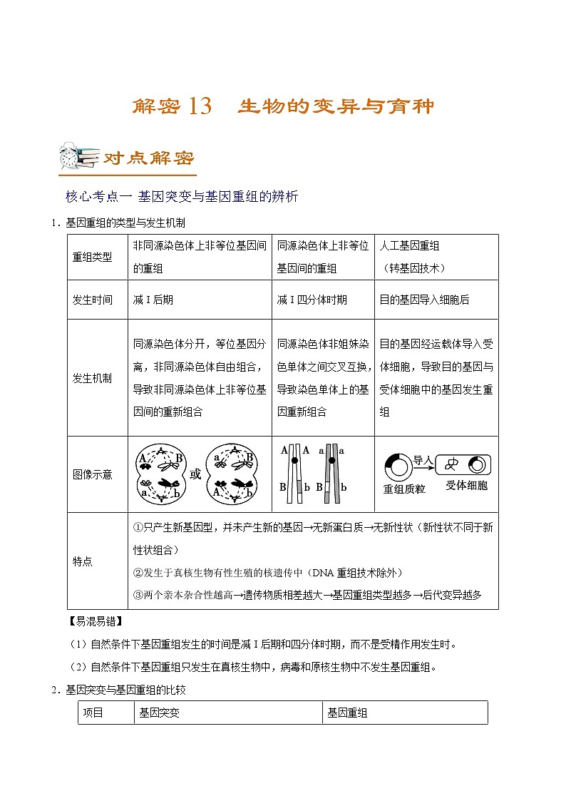 新高考生物二轮复习讲义+分层训练解密13 生物的变异与育种（含解析）第1页