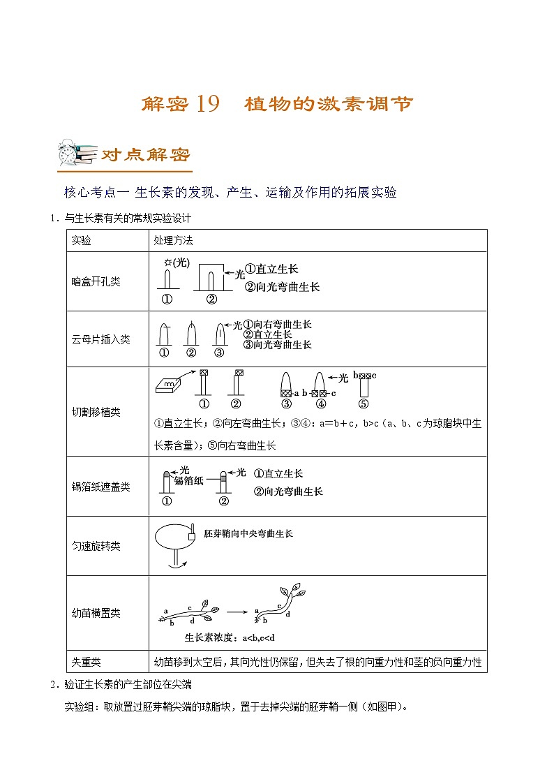 新高考生物二轮复习讲义+分层训练解密19 植物的激素调节（含解析）01