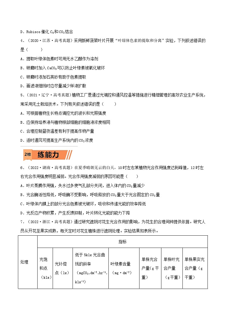 新高考生物一轮复习小题多练第09练 光合作用（原卷版）第2页