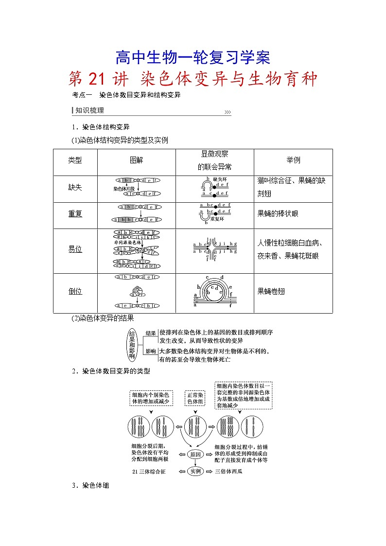 新高考生物一轮复习学案：第21讲　染色体变异与生物育种第1页