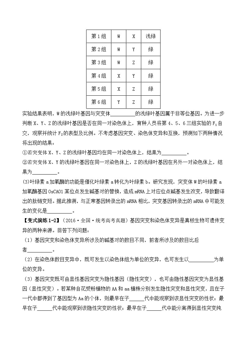 新高考生物二轮复习题型归纳与变式演练专题07  遗传变异（原卷版） 第3页