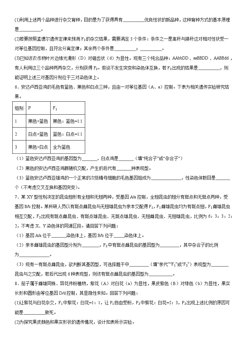 新高考生物二轮复习专题训练专题二 遗传与进化（综合题特训）（原卷版）第3页