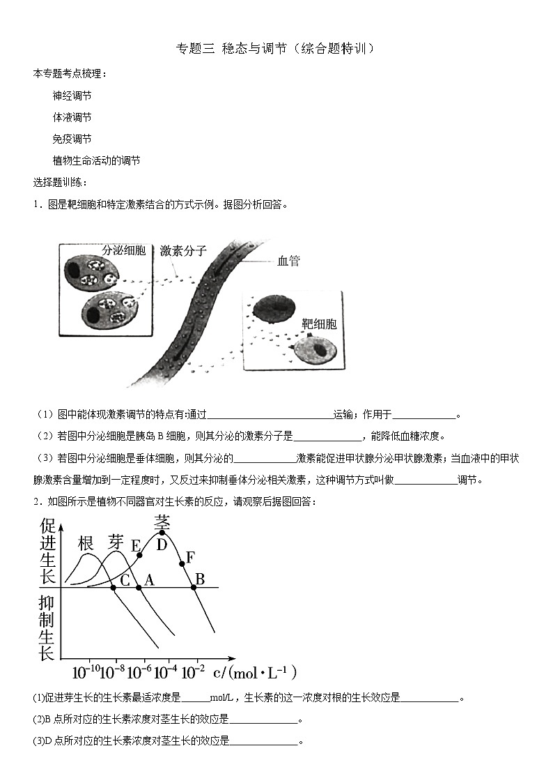 新高考生物二轮复习专题训练专题三 稳态与调节（综合题特训）（2份，原卷版+解析版）01