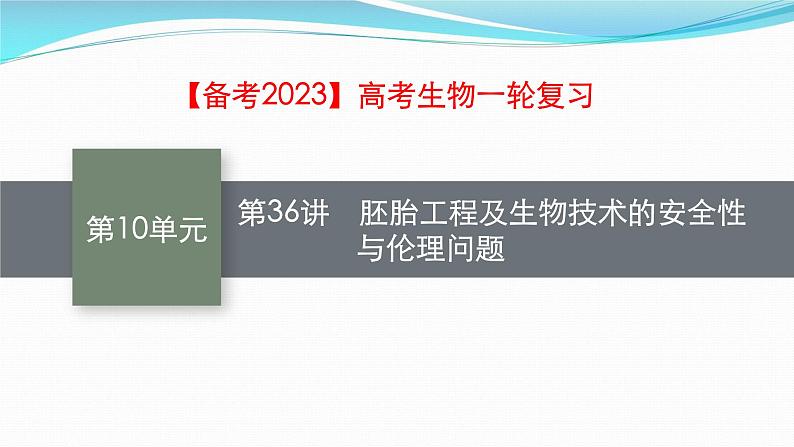 新高考生物一轮复习课件：第36讲　胚胎工程及生物技术的安全性与伦理问题（含解析）第1页