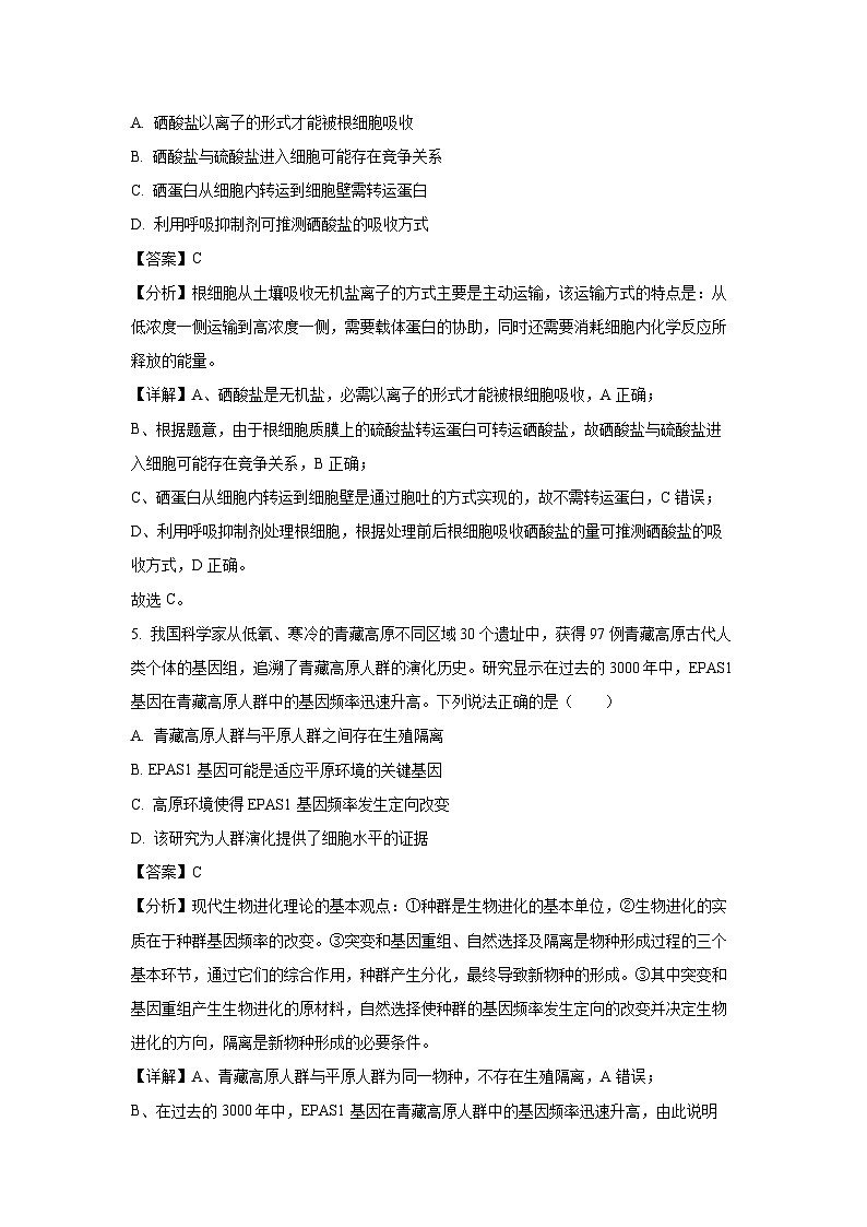 浙江省名校协作体2024-2025学年高三上学期开学适应性生物考试（解析版）03