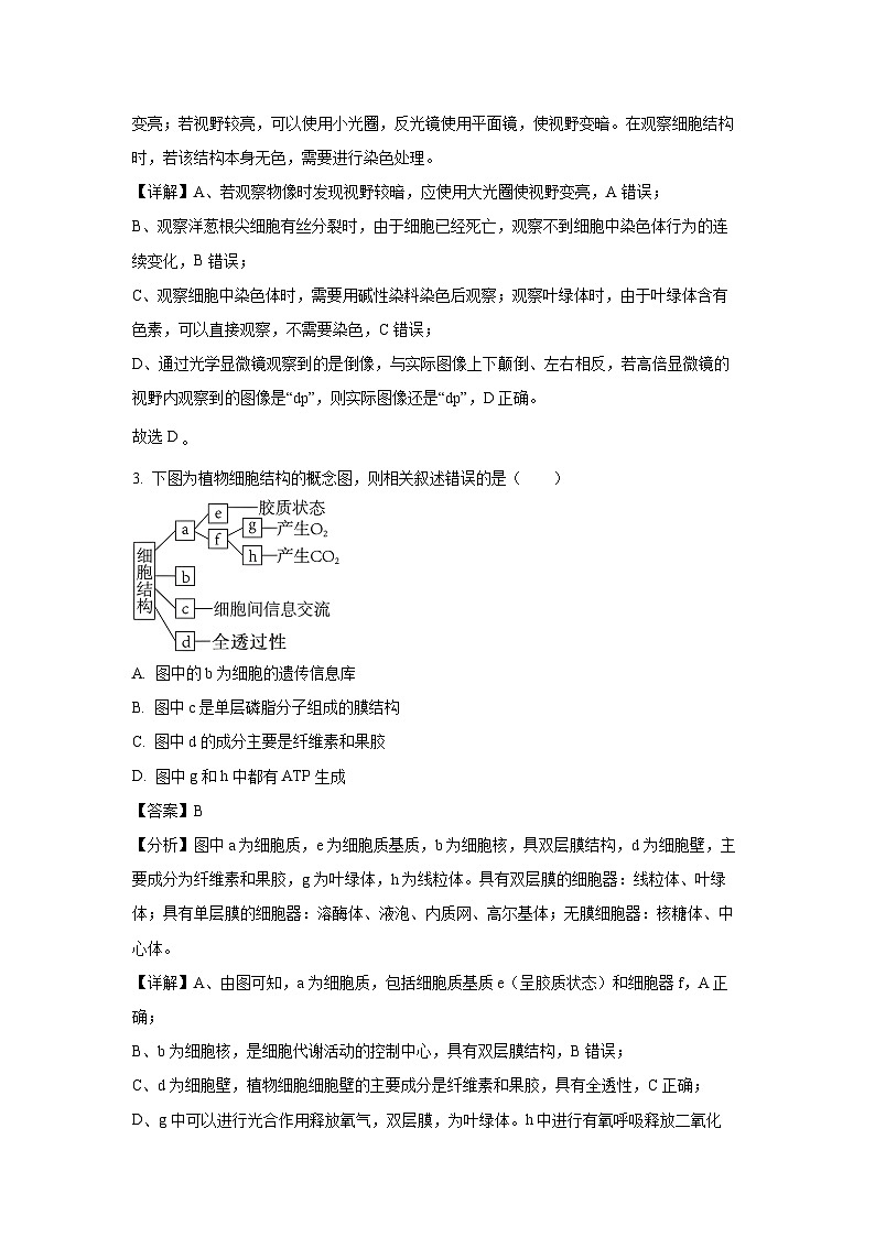 吉林省吉林市2023-2024学年高一上学期期末生物试题（解析版）02