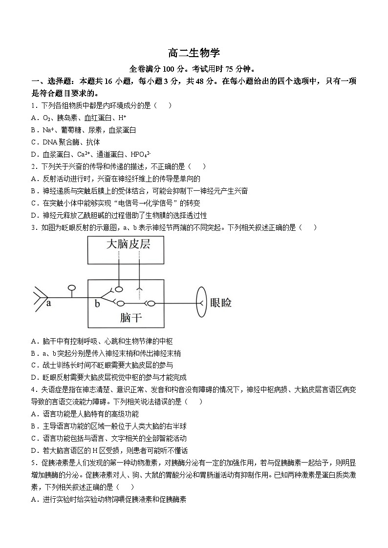 云南省文山州富宁上海新纪元实验学校2024-2025学年高二上学期期中考试生物试卷第1页