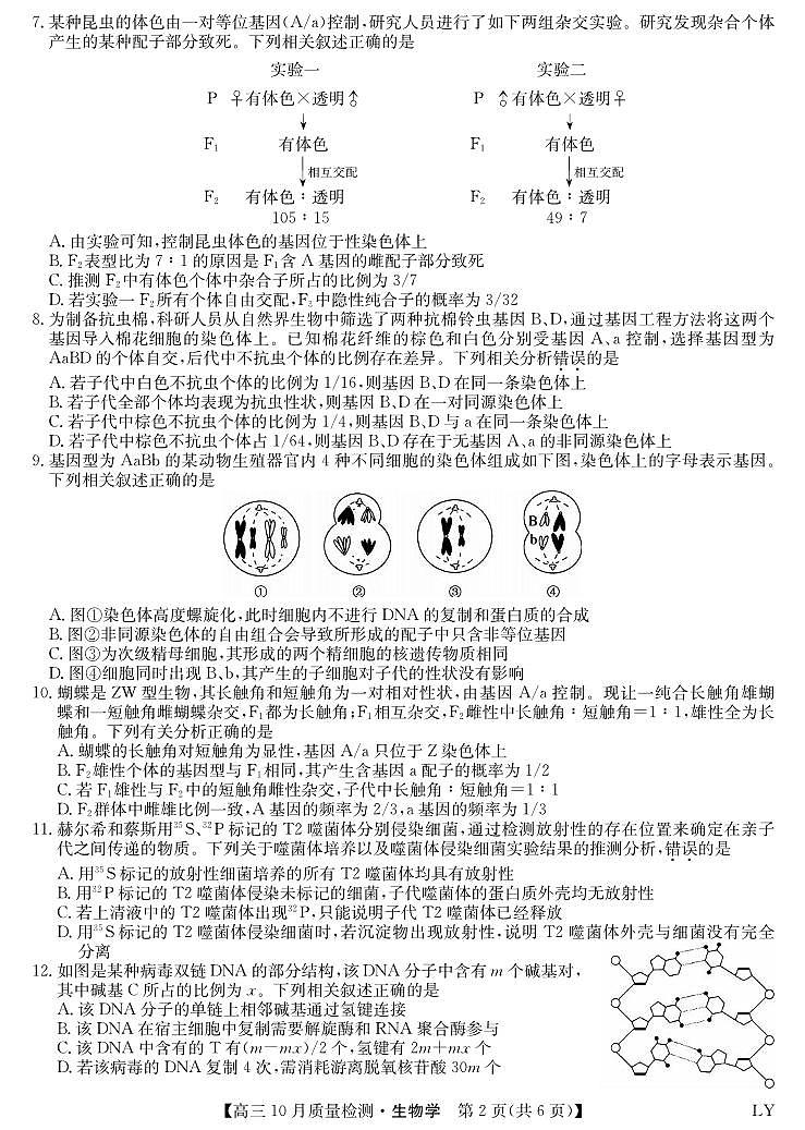 生物丨九师联盟陕晋青宁2025届高三10月质量检测生物试卷及答案第2页