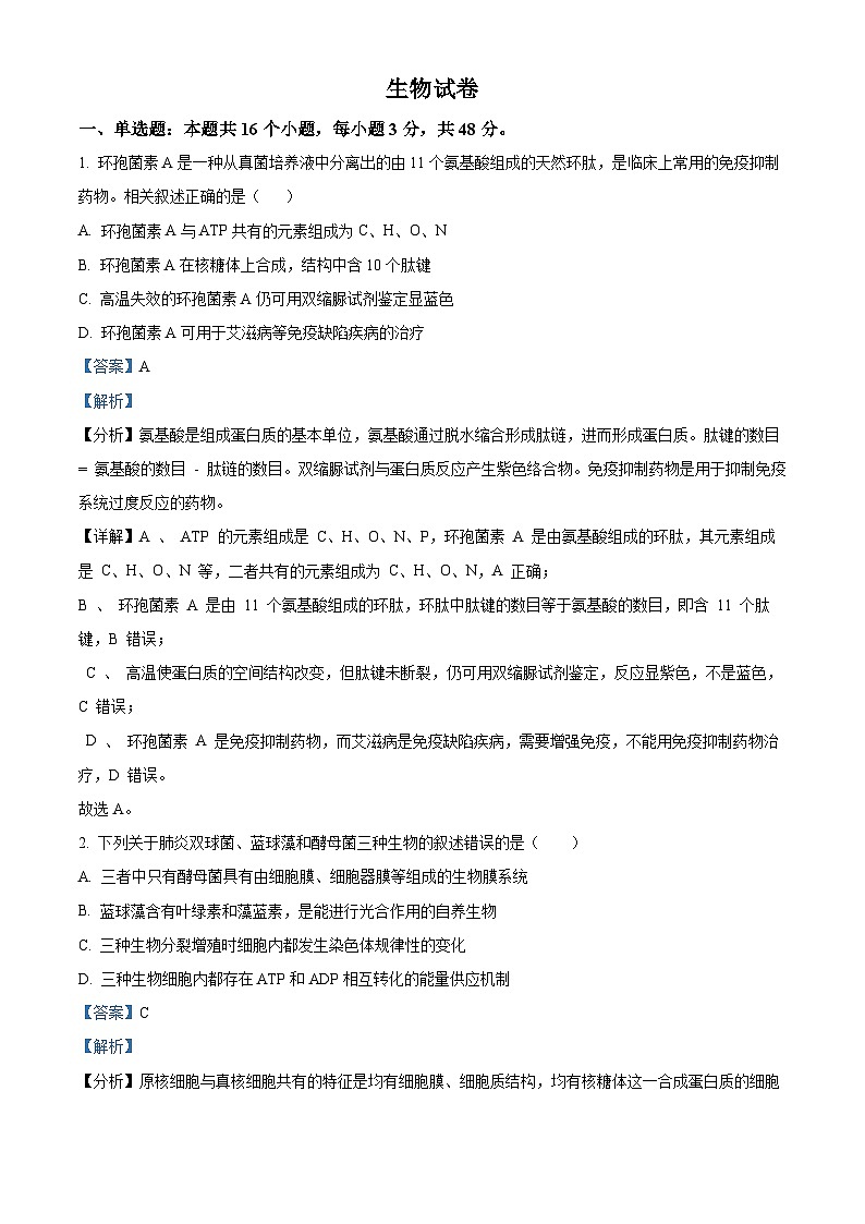 四川省成都市成华区成都列五中学2024-2025学年高三上学期9月月考生物试题  Word版含解析第1页