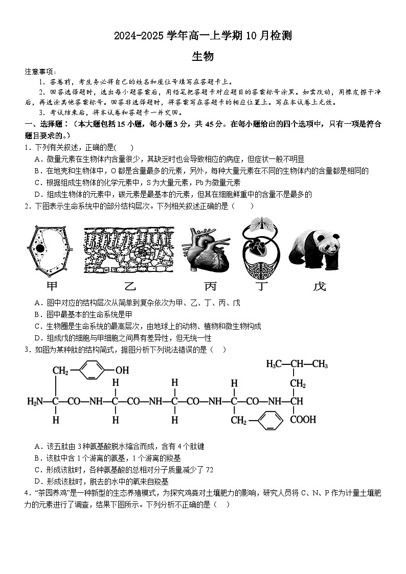 河南省许昌高级中学2024-2025学年高一上学期10月月考生物试题（Word版附解析）第1页
