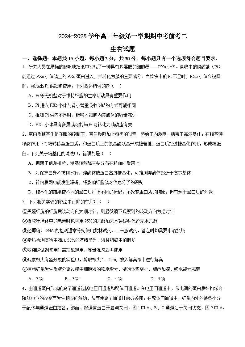 山东省聊城市临清市实验高级中学2024-2025学年高三上学期10月月考生物试题第1页