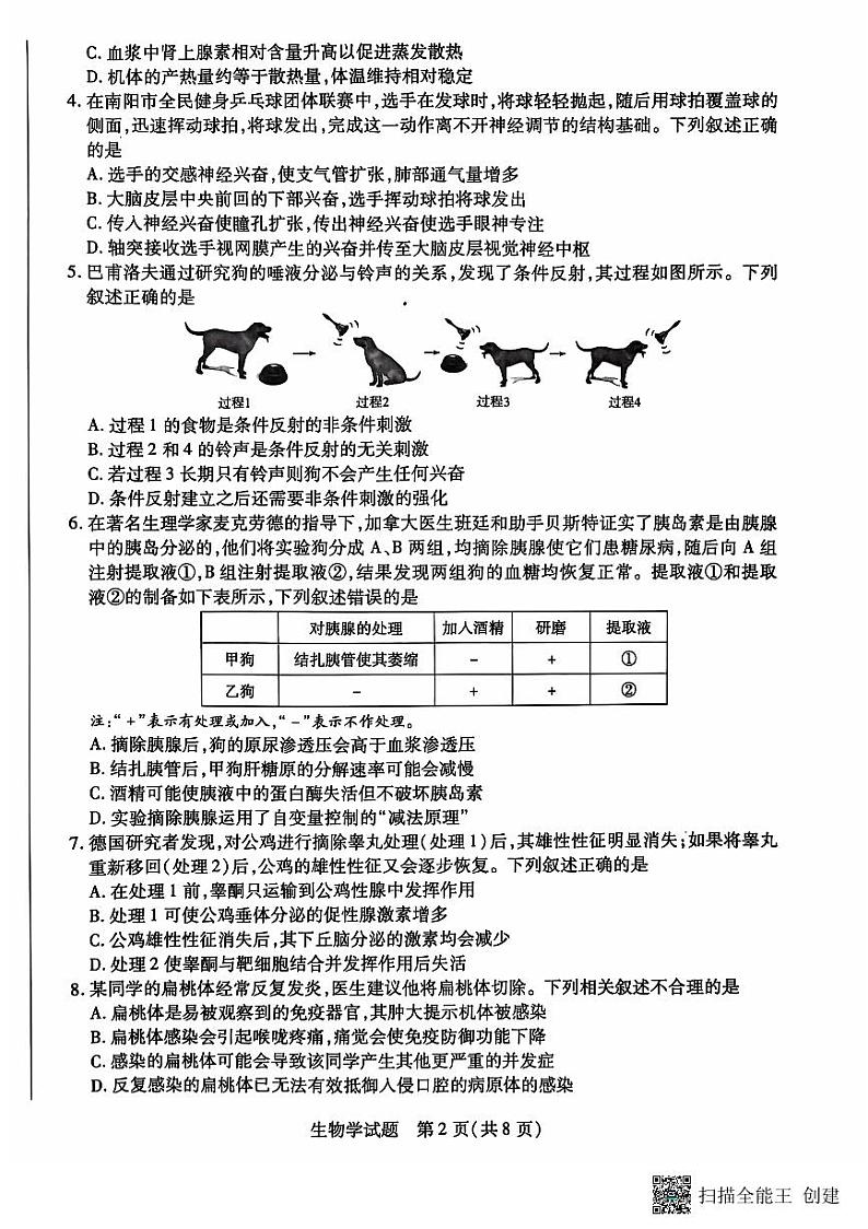 河南省南阳市六校2024-2025学年高二上学期10月期中考试生物试题02