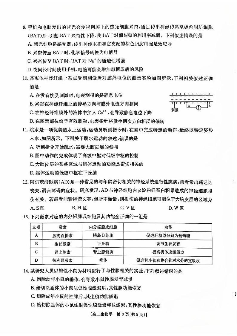 河北省部分学校2024-2025学年高二上学期11月期中考试生物试题第3页