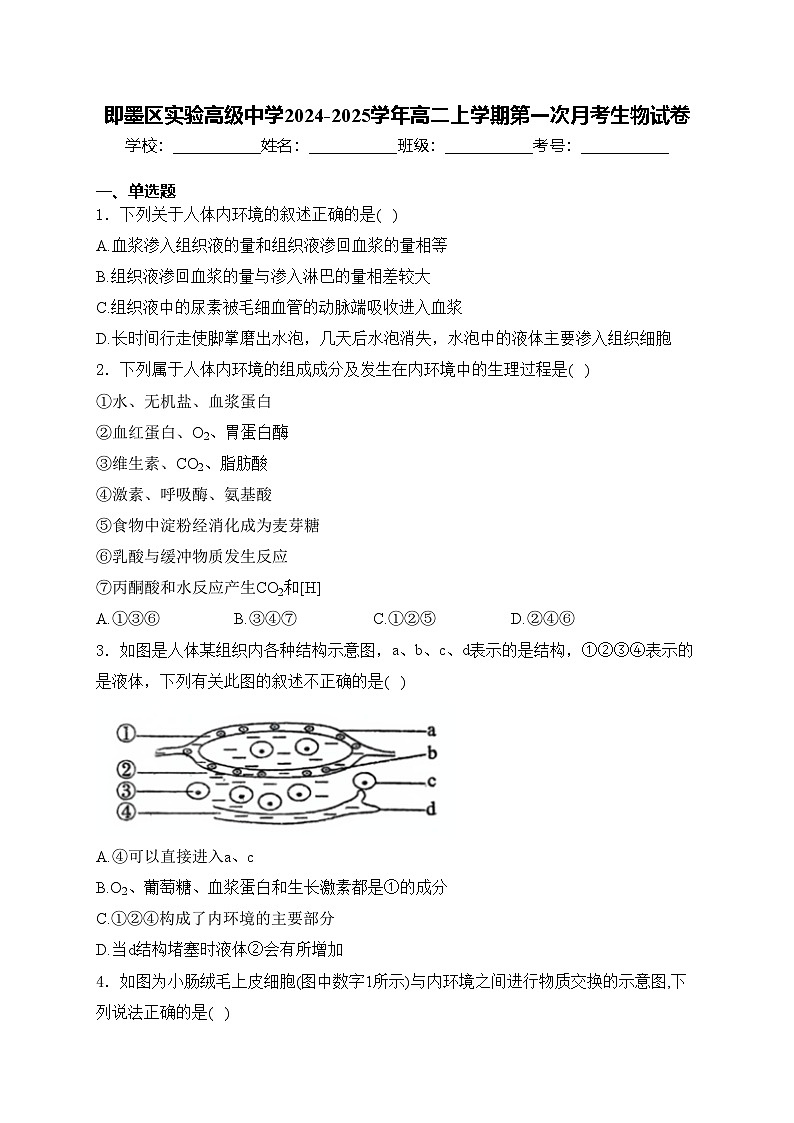 即墨区实验高级中学2024-2025学年高二上学期第一次月考生物试卷(含答案)第1页