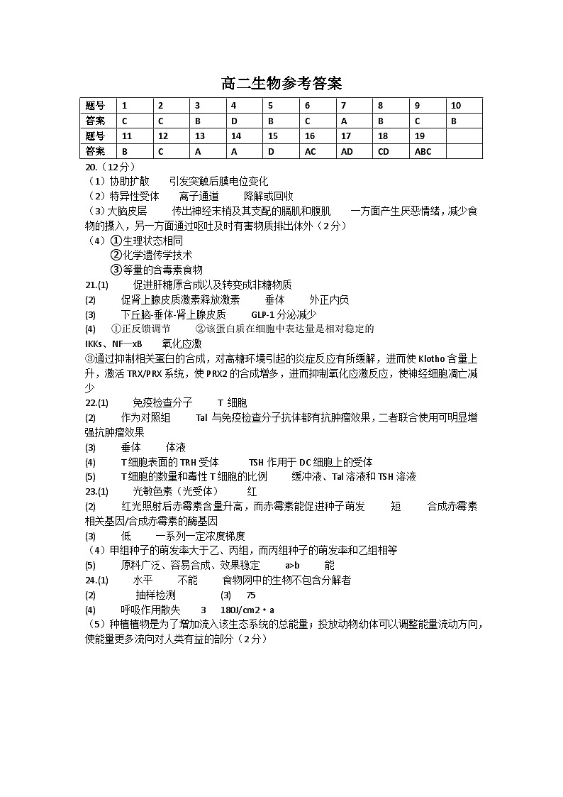 高二生物参考答案第1页
