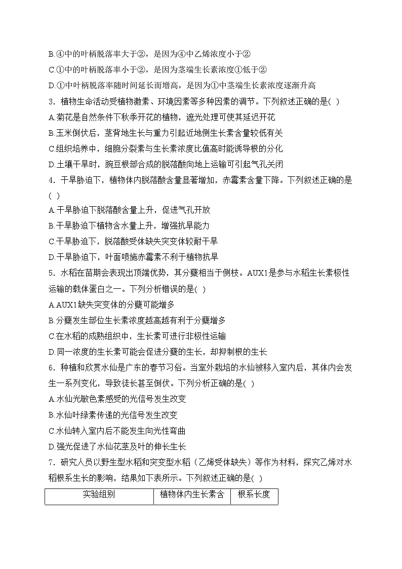 考点20 植物生命活动的调节——五年（2020—2024年）高考生物学真题专项分类汇编(含答案)第2页
