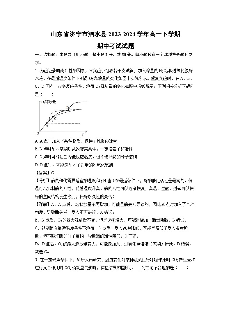 山东省济宁市泗水县2023-2024学年高一下学期期中考试生物试卷(解析版)第1页