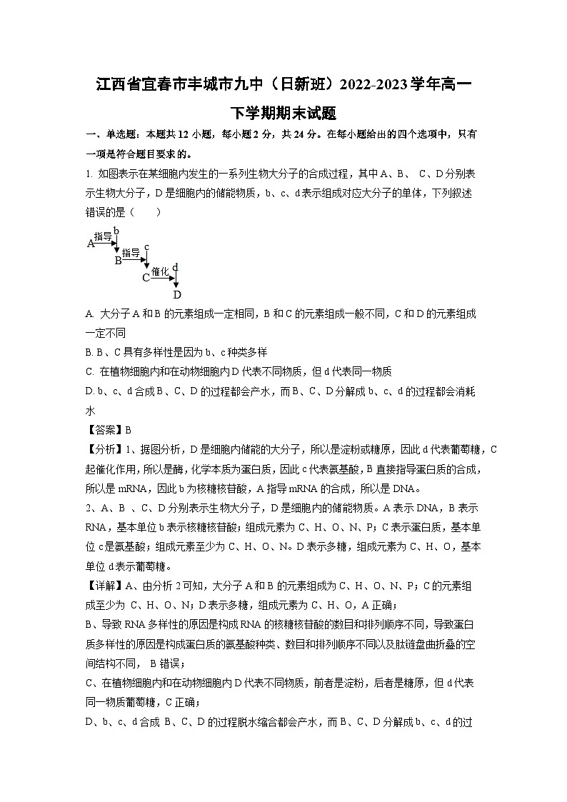 江西省宜春市丰城市九中(日新班)2022-2023学年高一下学期期末生物试卷(解析版)第1页