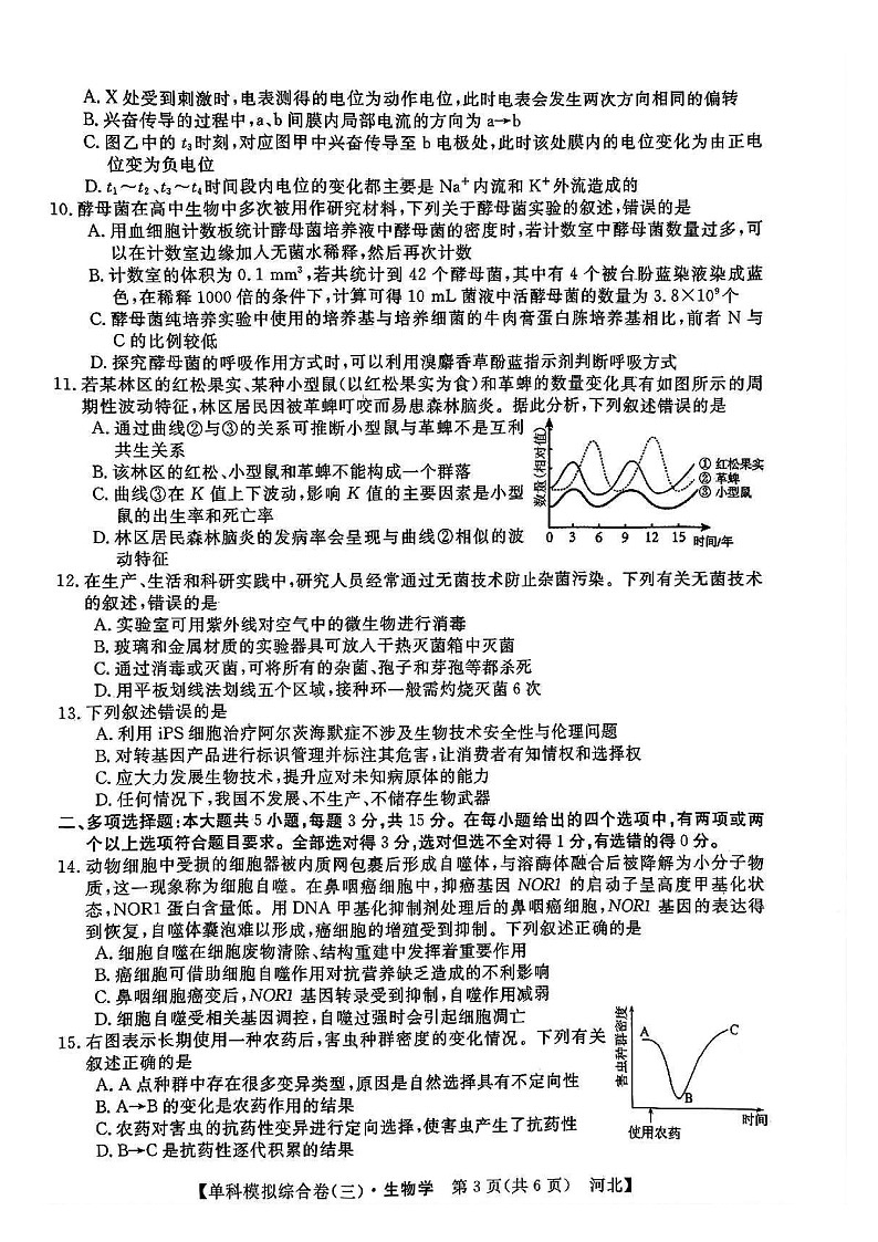 河北省邯郸市部分校2024-2025学年高三上学期期中考试生物试卷03
