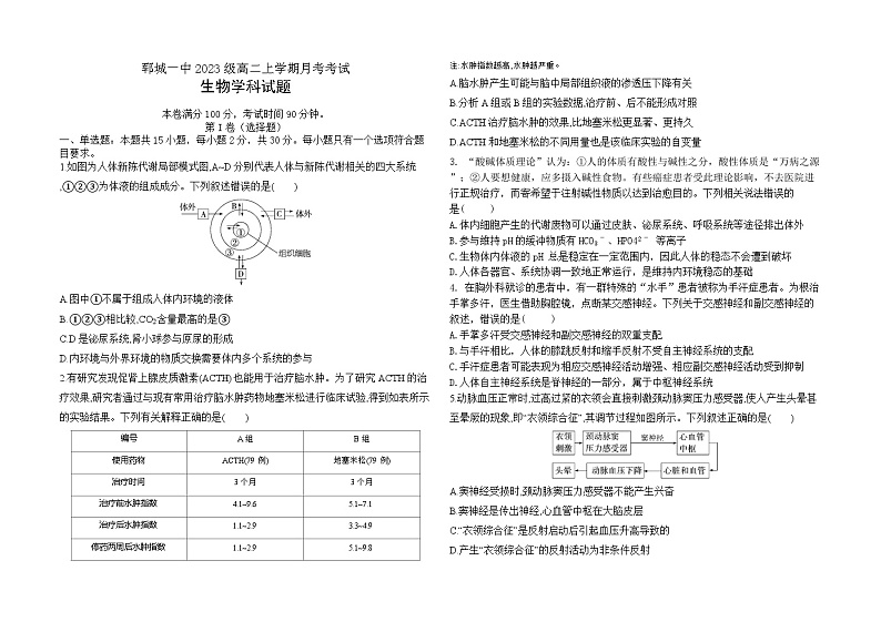 山东省菏泽市山东省2024-2025学年高二上学期10月月考生物试题第1页