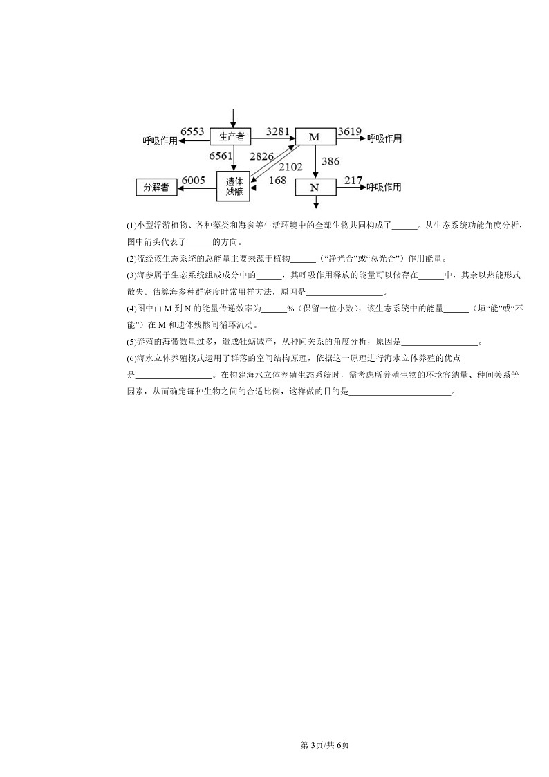 2022～2024北京重点校高二下学期期中真题生物分类汇编：生态系统的能量流动第3页