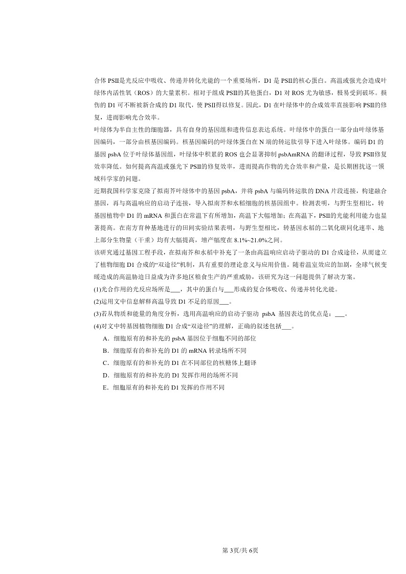 2024北京重点校高二下学期期中真题生物分类汇编：基因的表达章节综合第3页