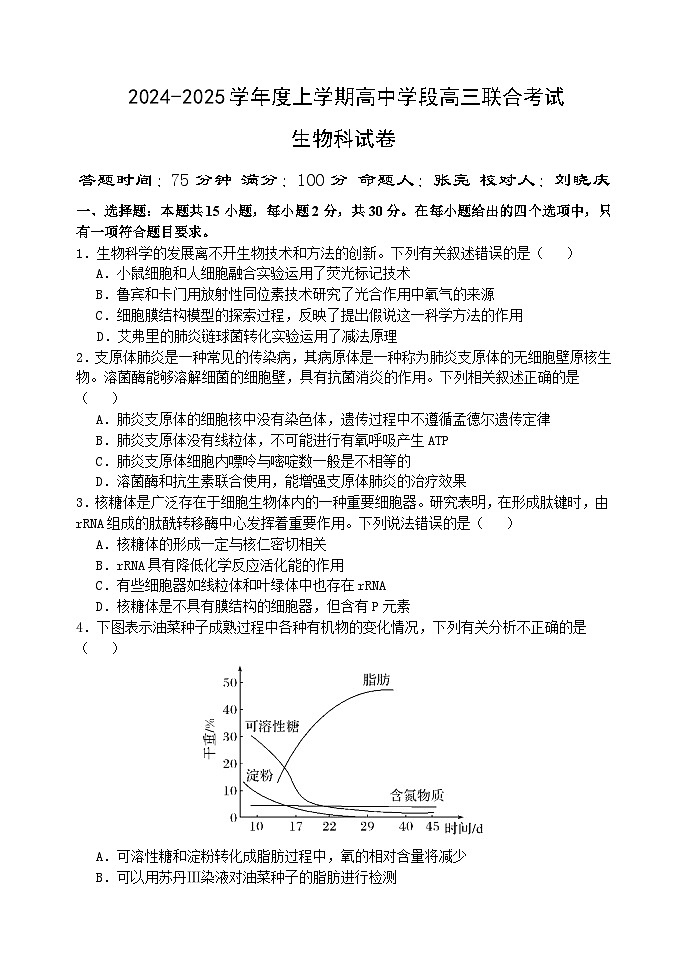 辽宁省东北育才学校2024-2025学年高三上学期联合考试生物试卷第1页