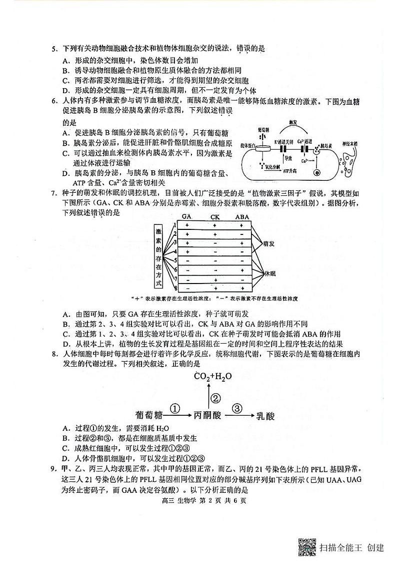 广西壮族自治区来宾市2024-2025学年高三上学期第一次教学质量监测生物试题第2页