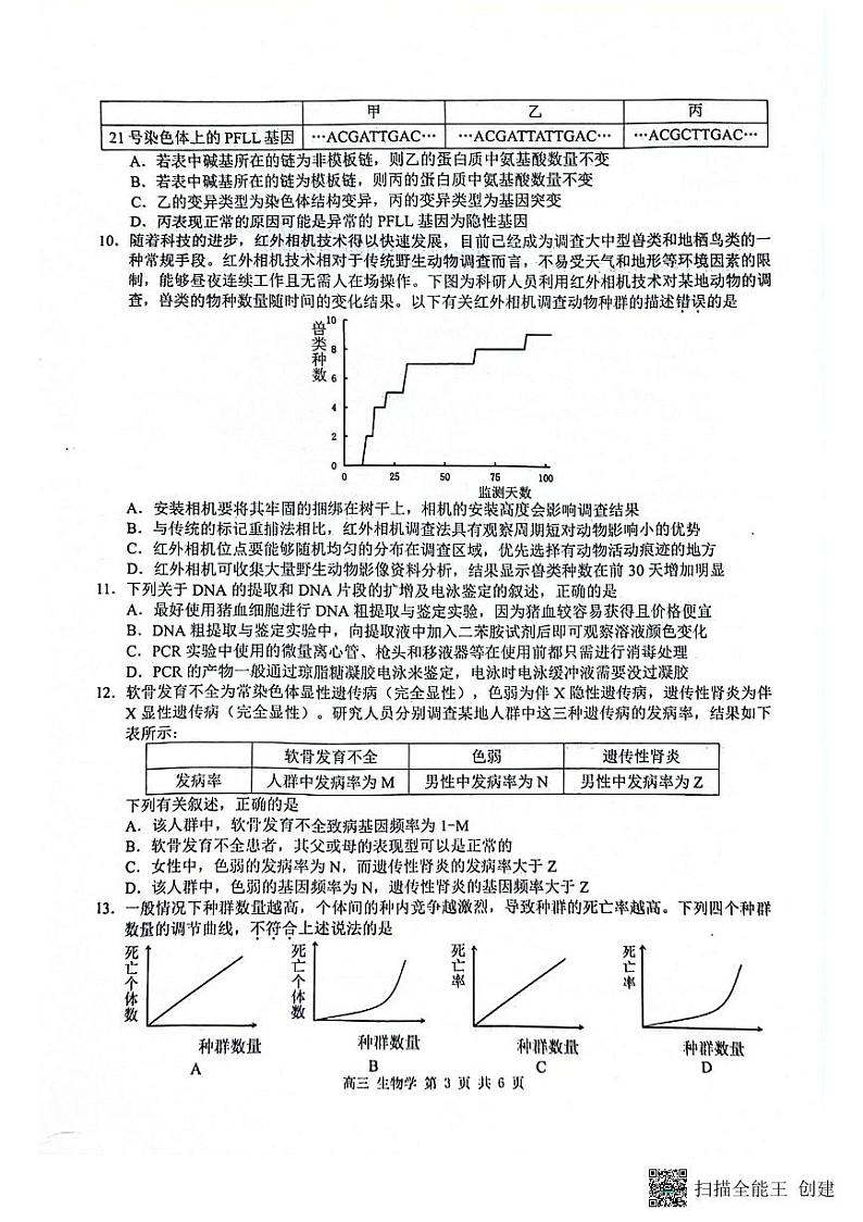 广西壮族自治区来宾市2024-2025学年高三上学期第一次教学质量监测生物试题第3页