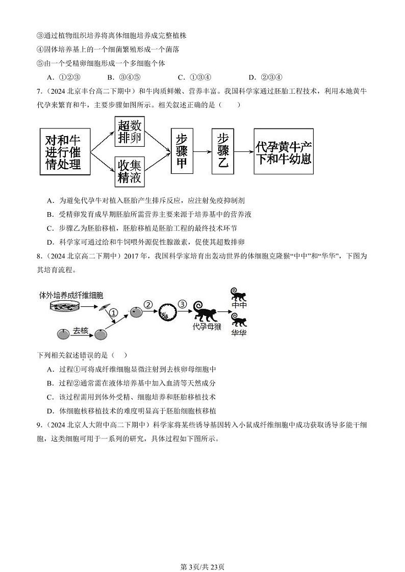 2024北京重点校高二（下）期中生物汇编：细胞工程章节综合（选择题）1试卷第3页