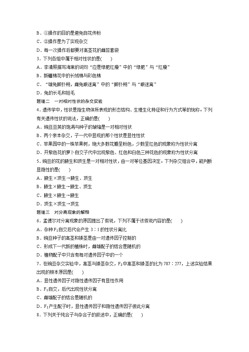 第1章　第1节　第1课时　一对相对性状的杂交实验过程和解释（练习）第2页