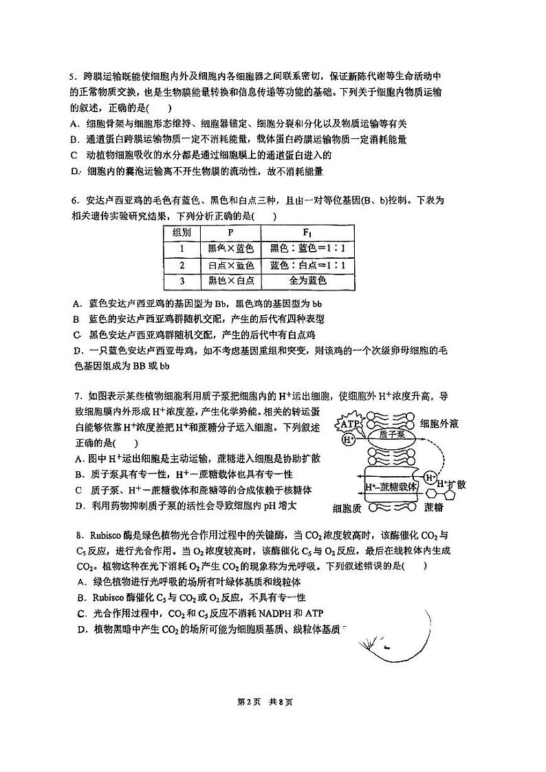 辽宁省沈阳市2023_2024学年高三生物上学期10月阶段测试试题pdf无答案第2页