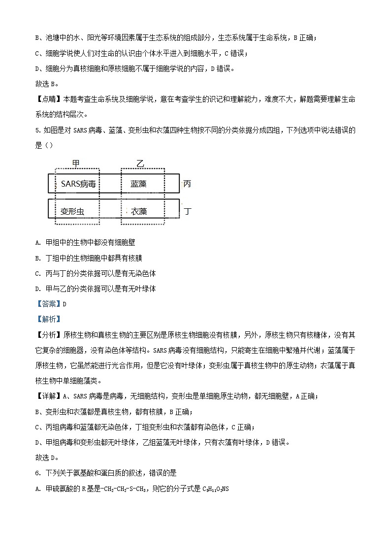 四川省南充市2023_2024学年高一生物上学期10月月考试题含解析03
