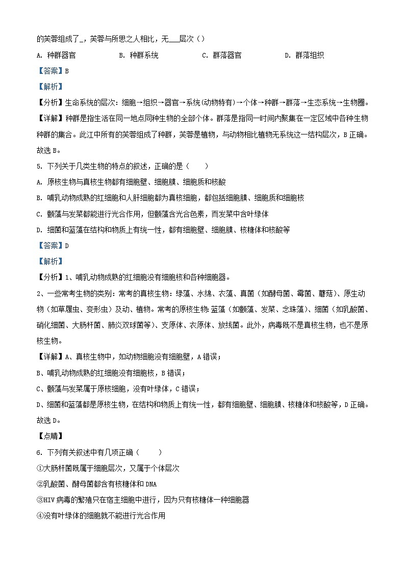 广东省深圳市光明区2023_2024学年高一生物上学期10月月考试题含解析第3页