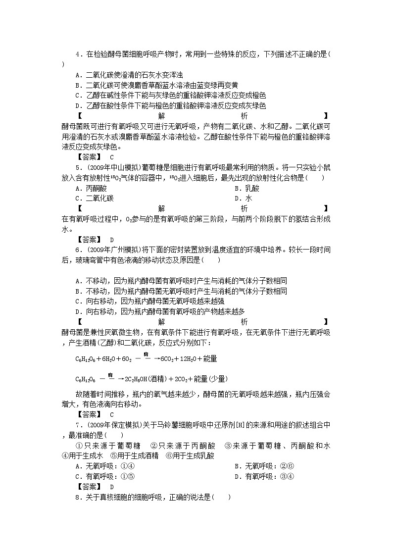 2022年金版高中生物第三单元第四节从化学能到生物能测试卷中图版必修1第2页