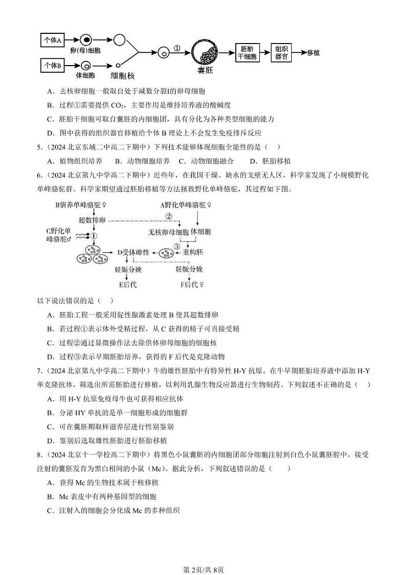 2024北京重点校高二（下）期中真题生物汇编：胚胎工程第2页