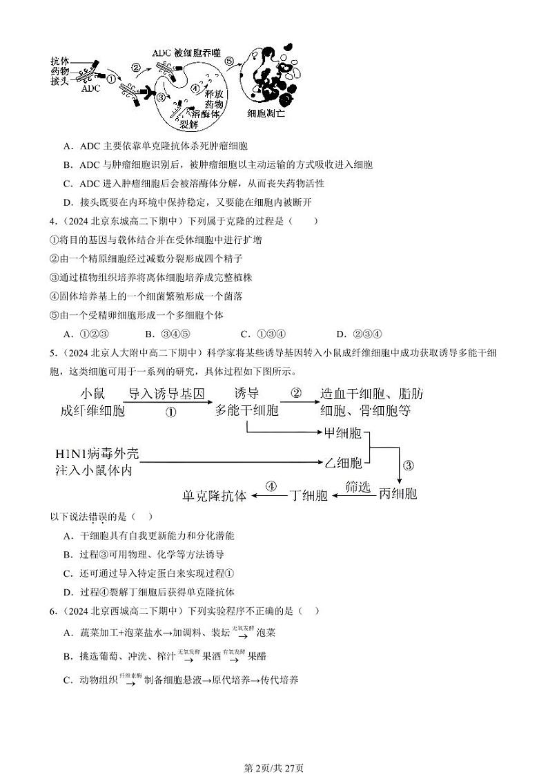 2024北京重点校高二（下）期中真题生物汇编：动物细胞工程第2页